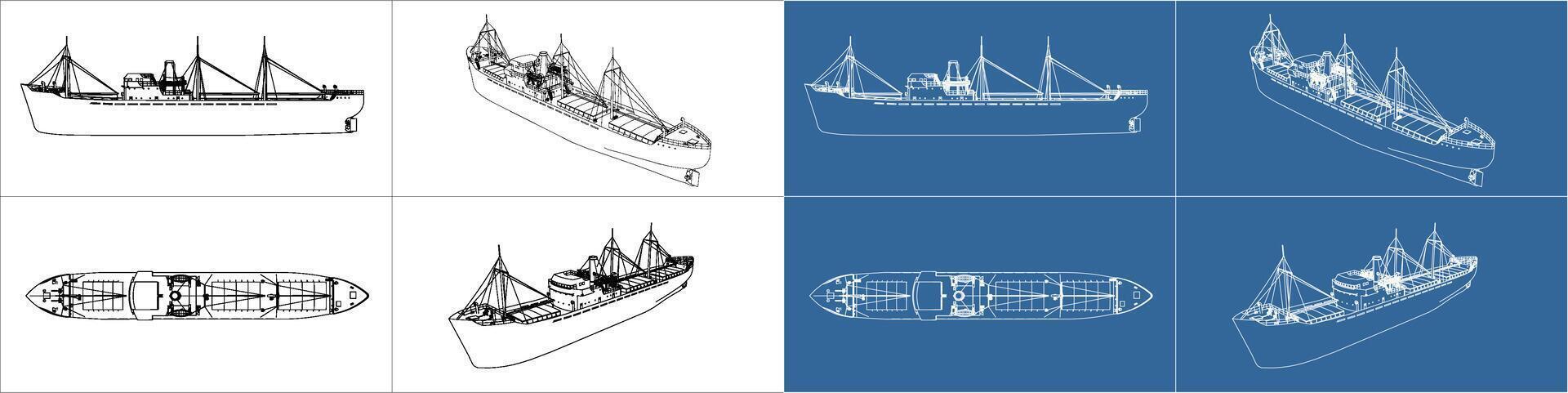 set ship blueprint and wirefreame concept line. vessels for sea travel and transportation. water transport symbol vector