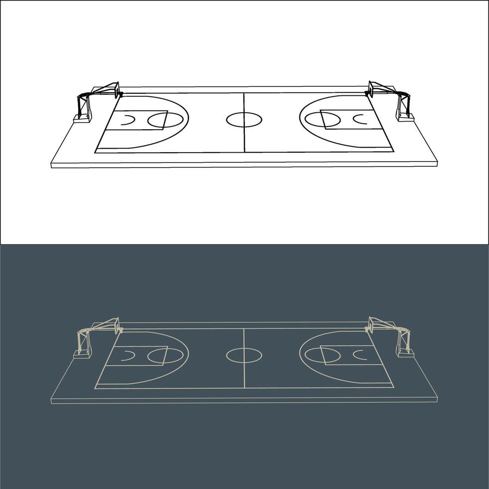 basketball court technical image Blueprint line art for Architect vector