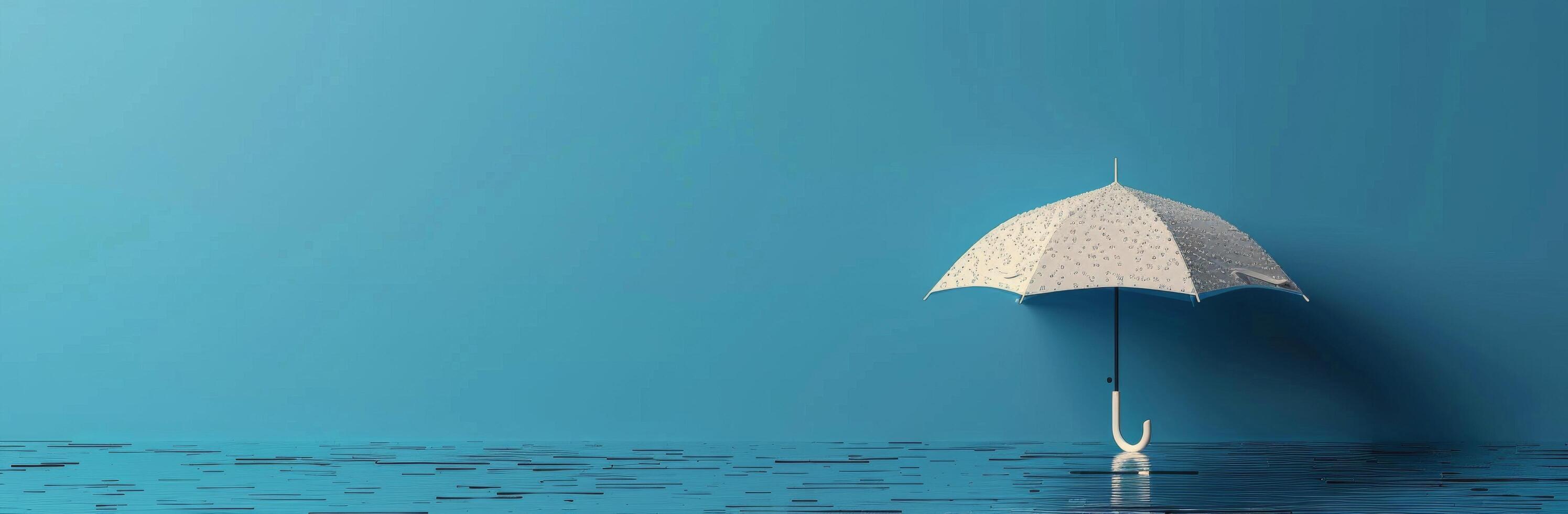 White Umbrella Standing In Rain Over Blue Water photo