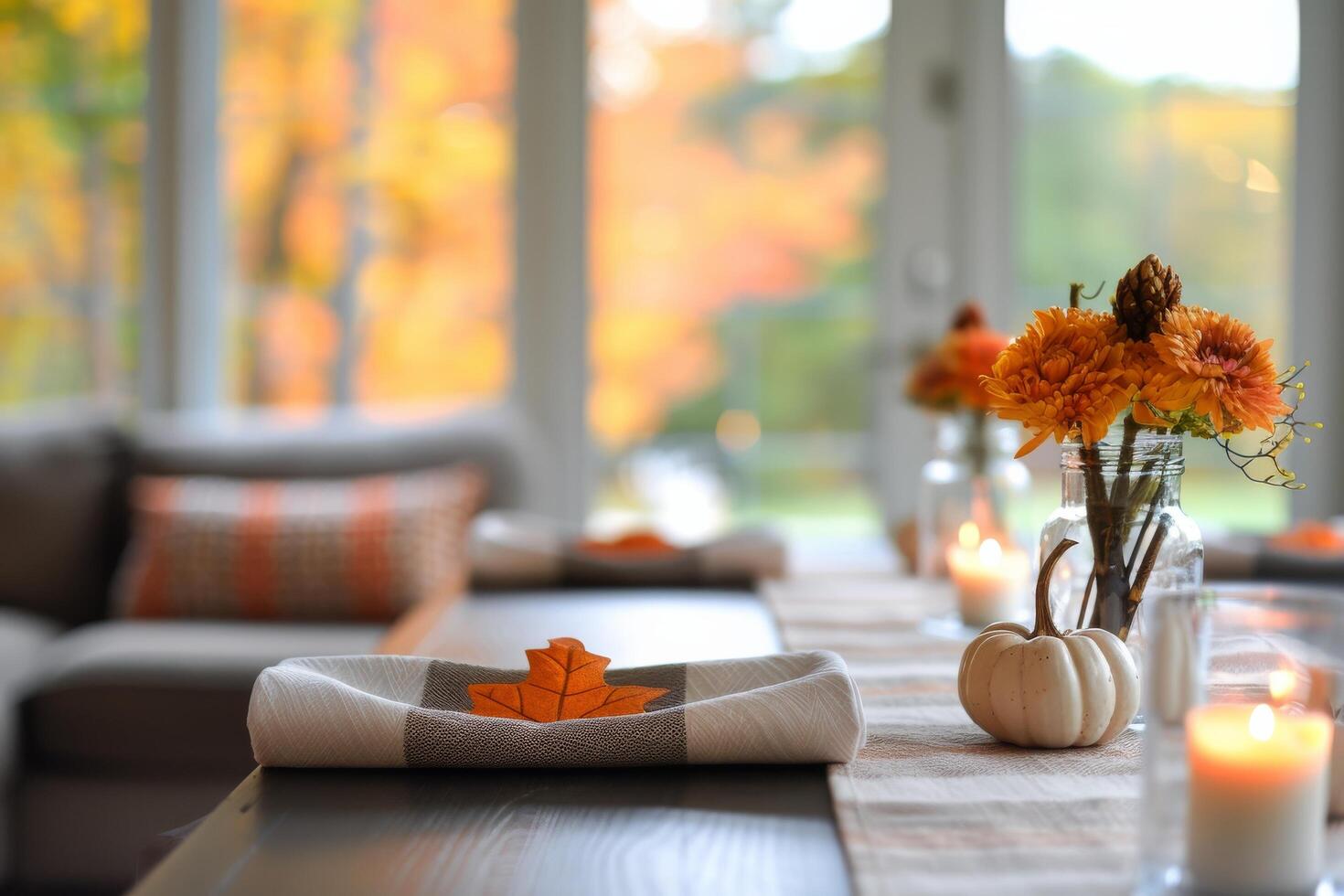 Fall Table Setting With Autumn Leaves photo
