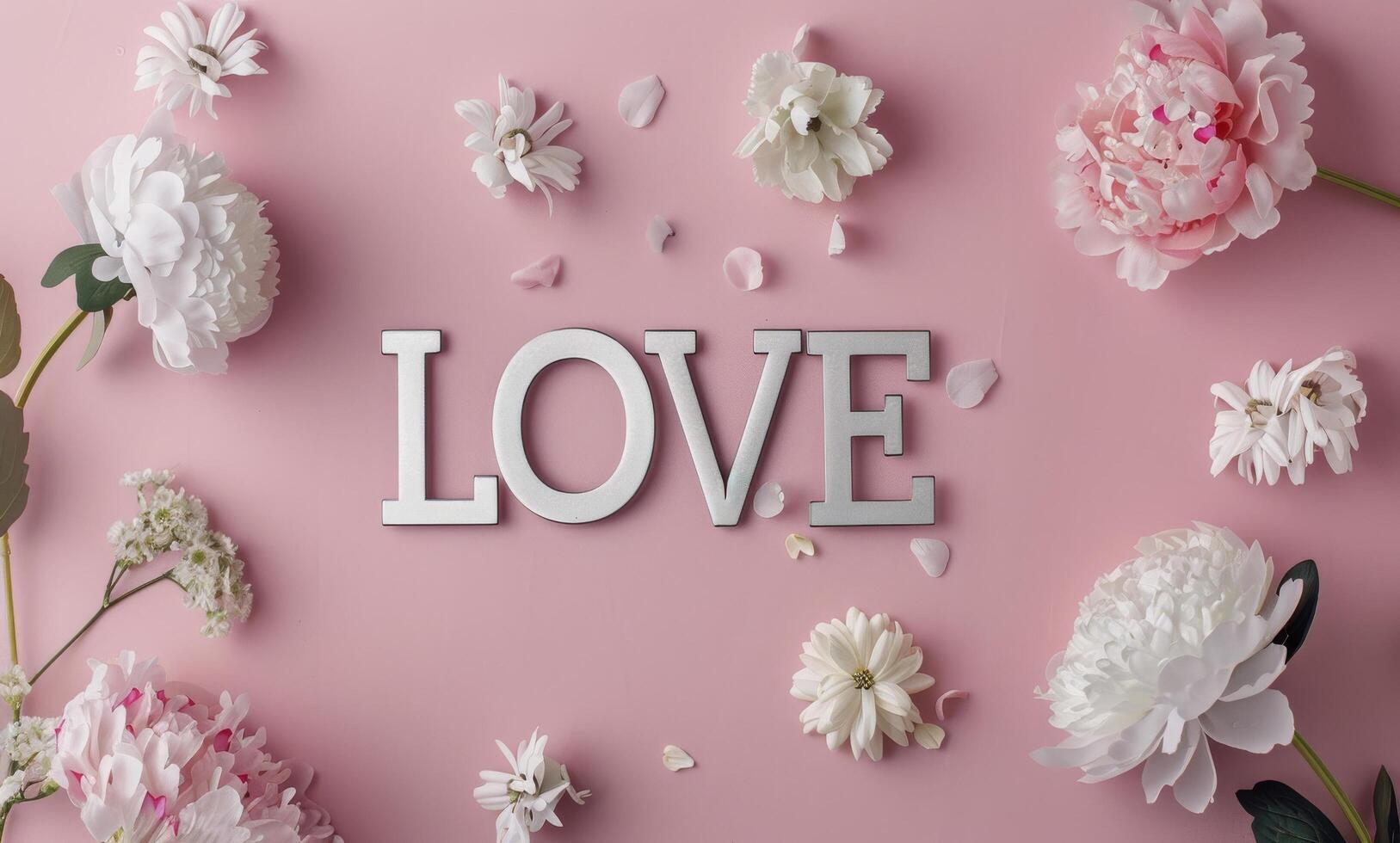White Flowers Surrounding Silver Love Letters photo