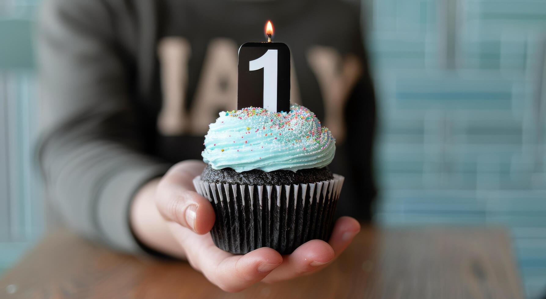 First Birthday Cupcake With Candle photo