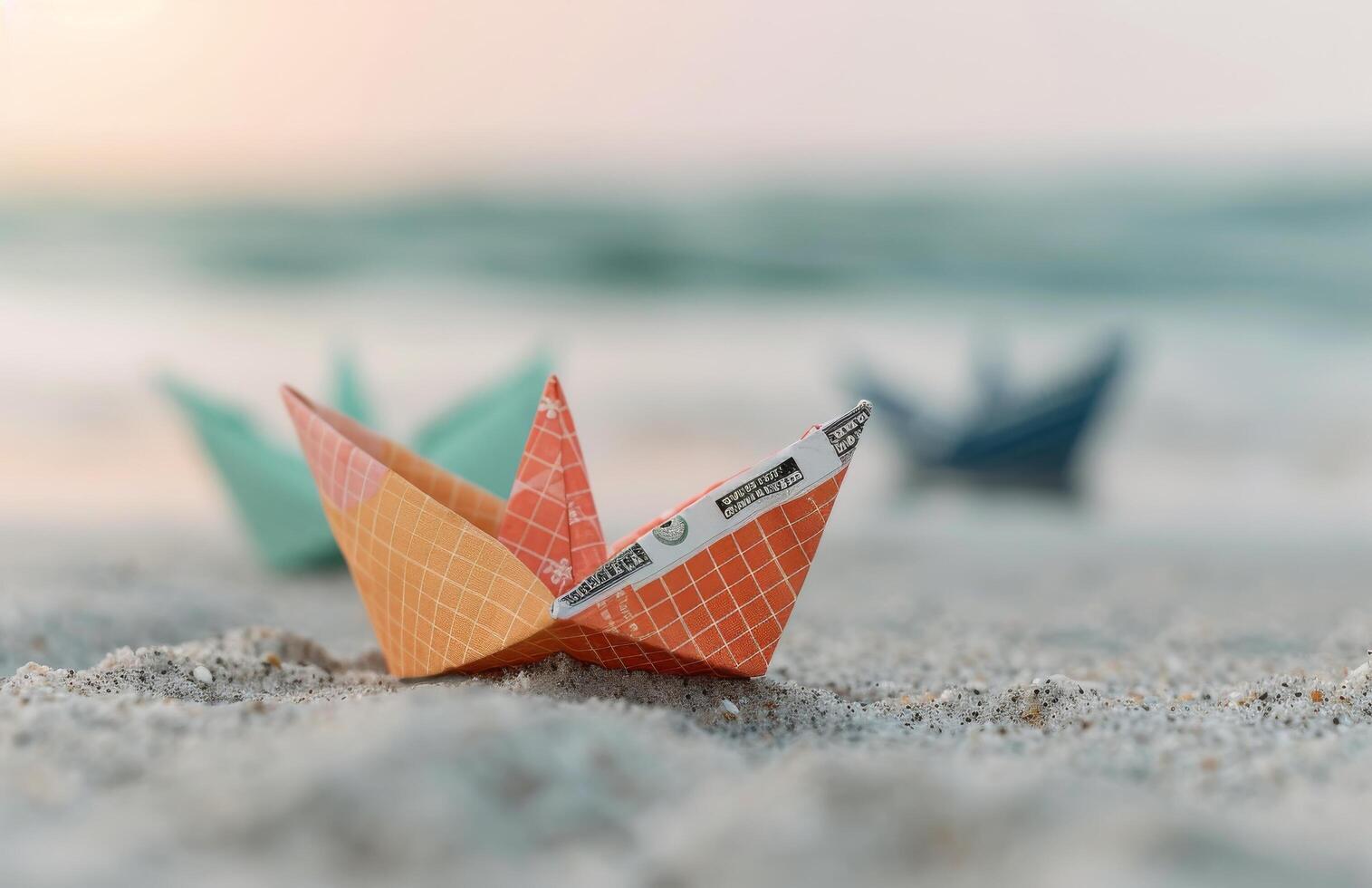 Paper Boat on Beach photo