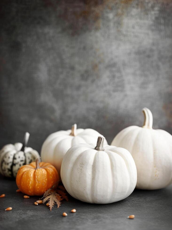 White and Orange Pumpkins With Berries photo