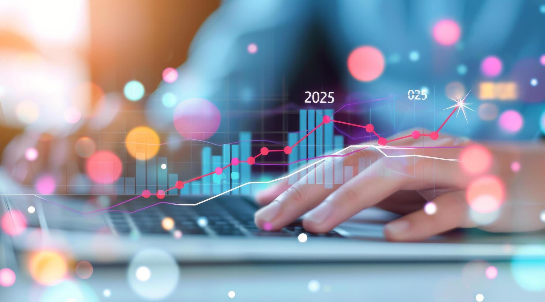 Hands Typing on Laptop With 2025 Data Visualization photo