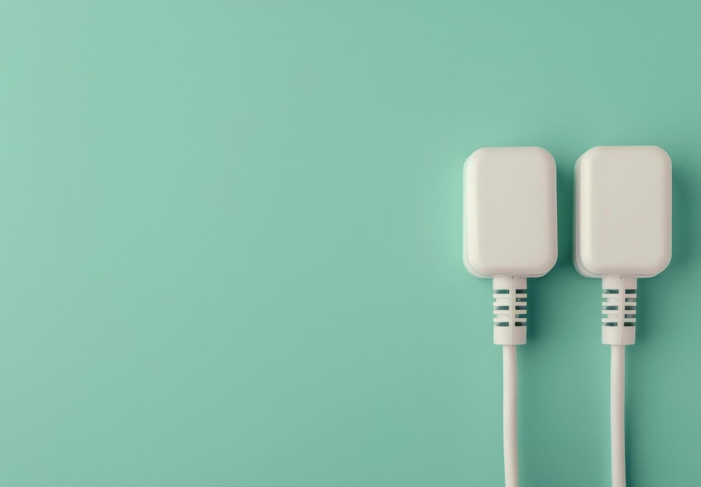 Two White Electrical Plugs on Teal Background photo