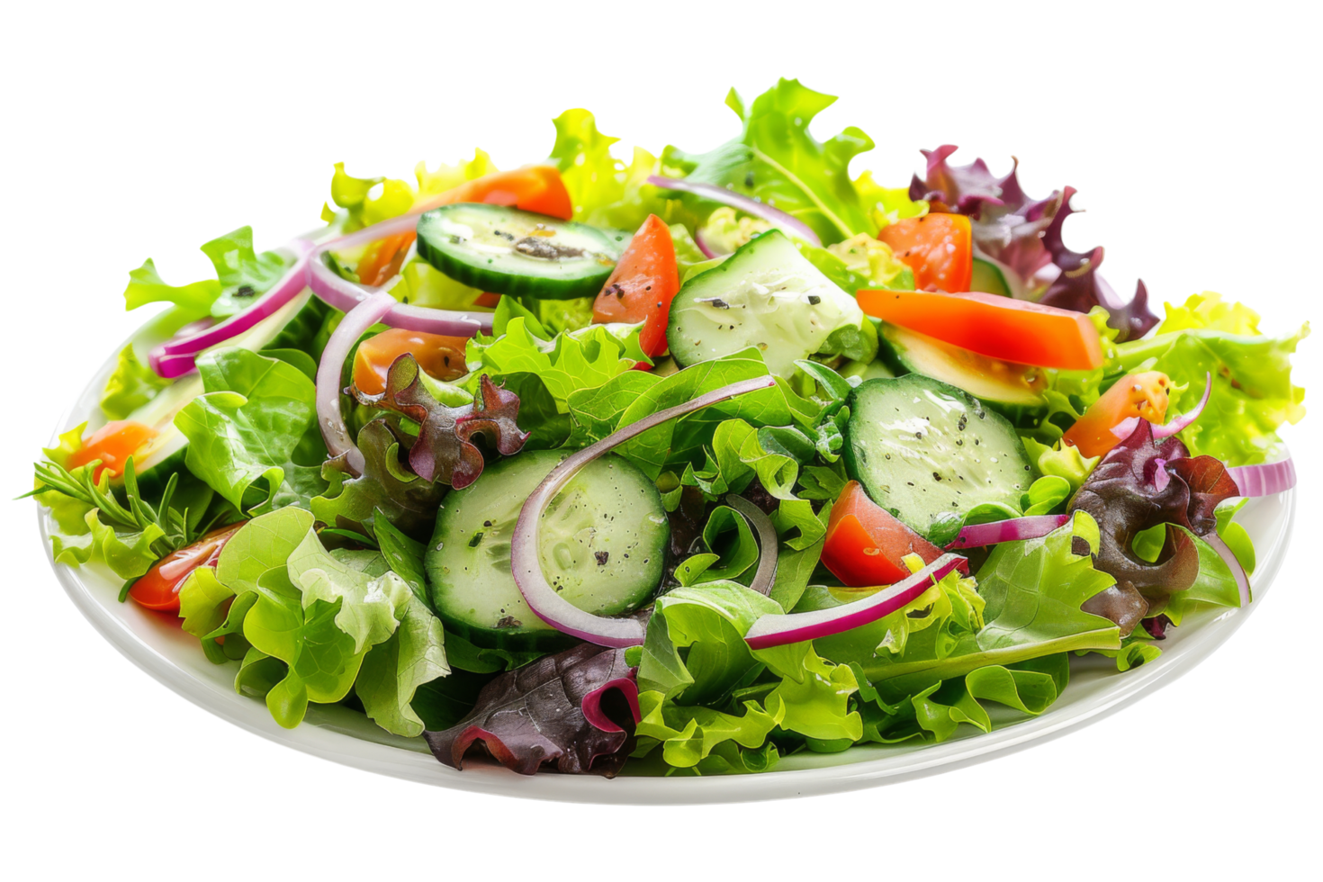 Fresh Green Salad with Cucumber, Tomato and Red Onion png