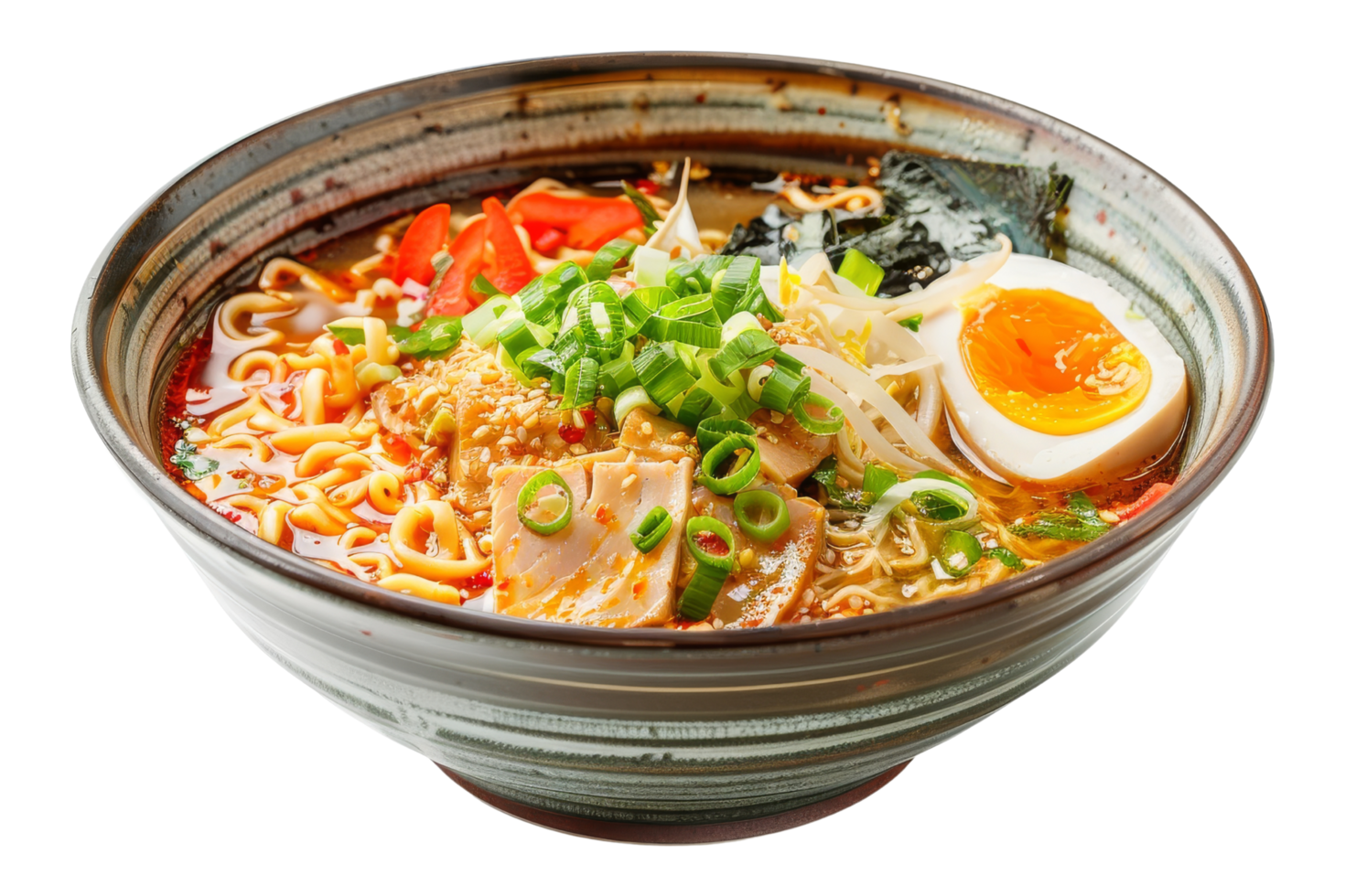 Delicious Bowl of Ramen Noodles with Egg and Vegetables png