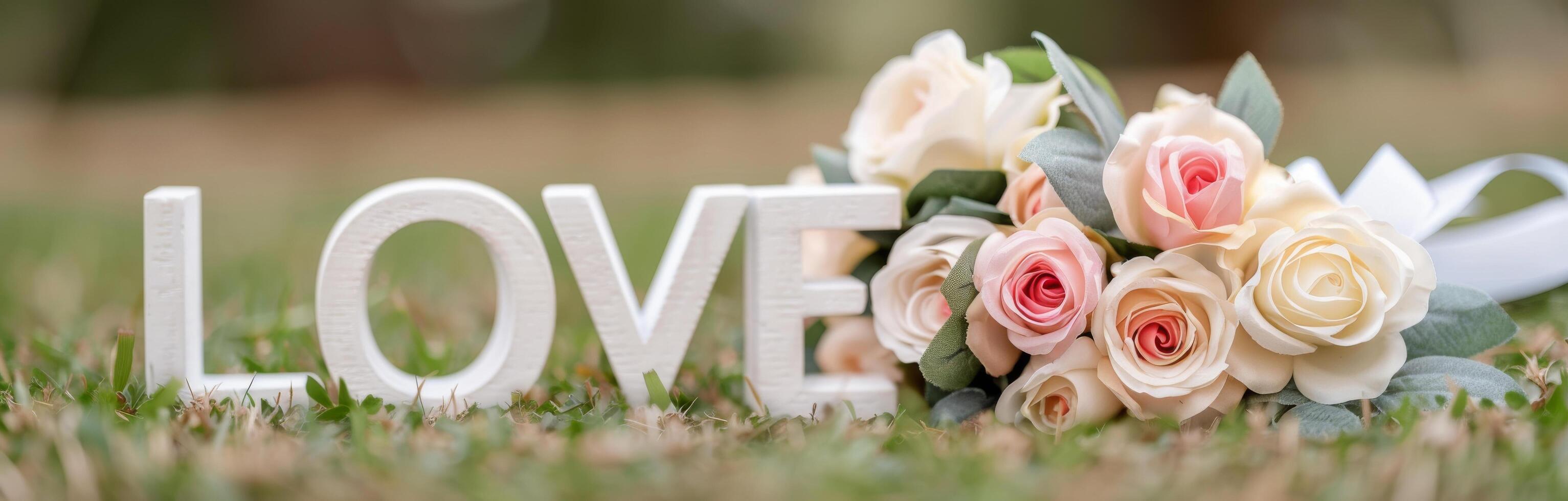 White Wooden Love Letters With Roses photo