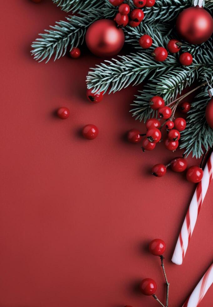 Christmas Decorations on Red Background photo