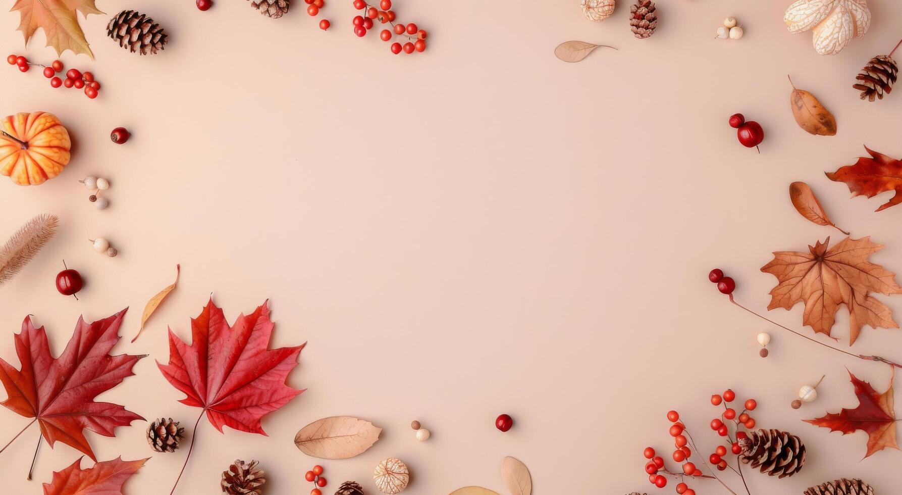 Autumnal Decor on Pink Background photo