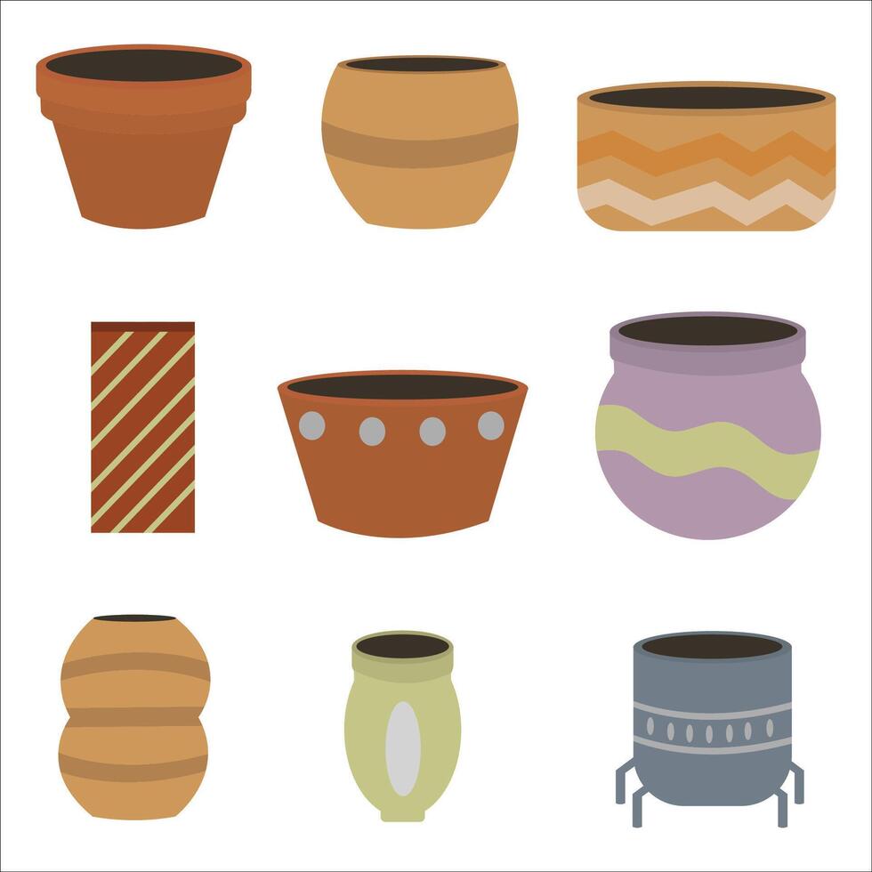 types of pots for plants vector