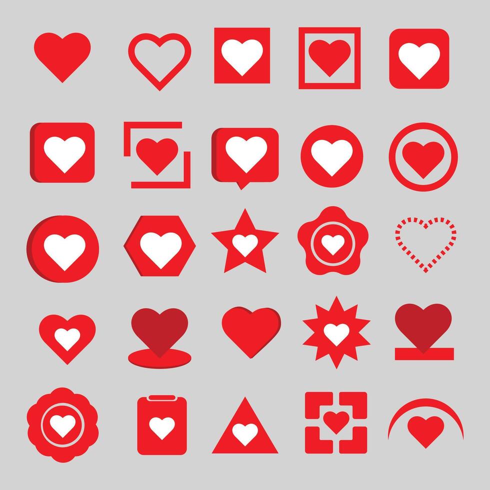 collection of love icons with different shapes and types vector