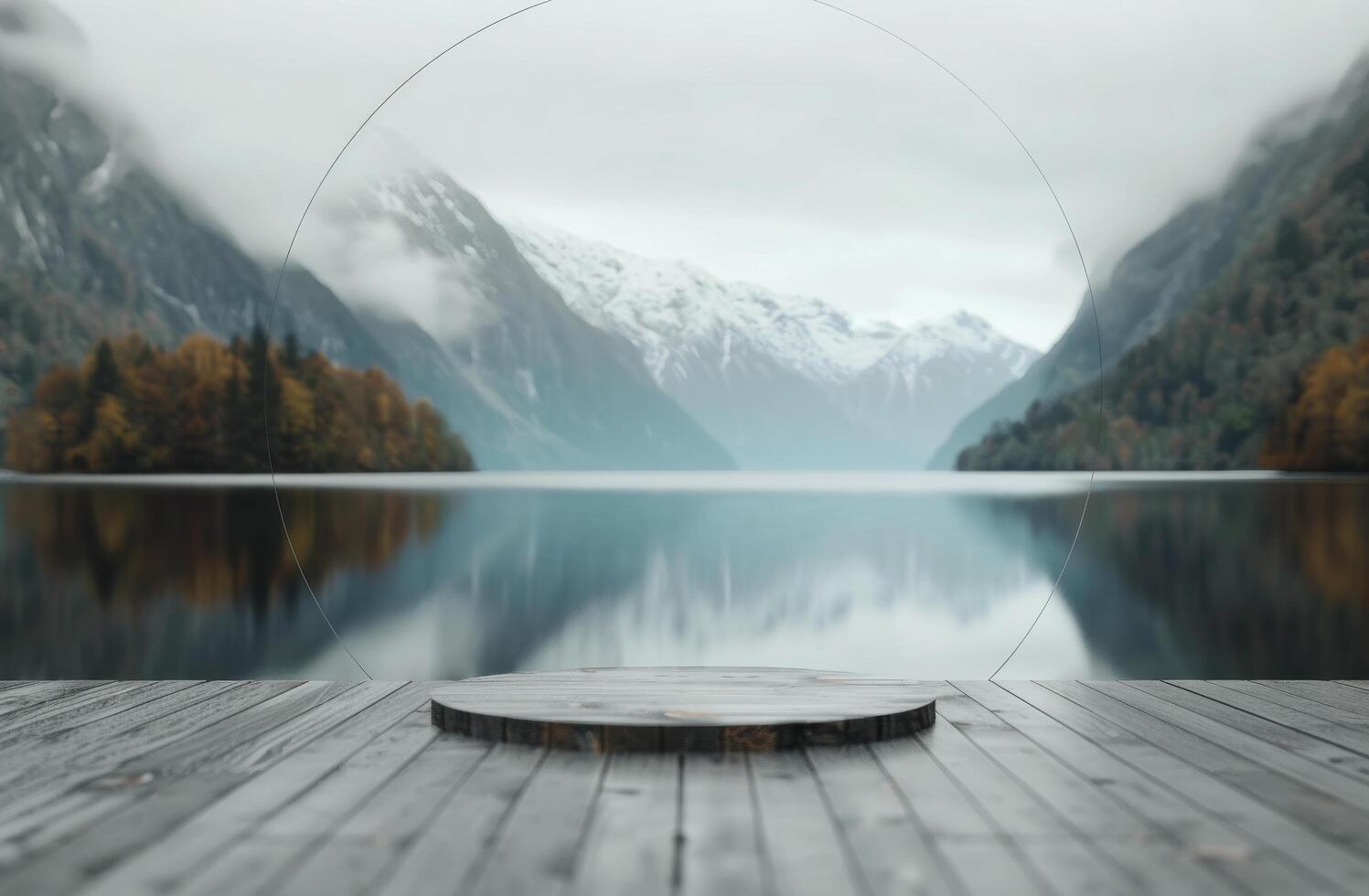 Circular Platform in Front of Mountains photo