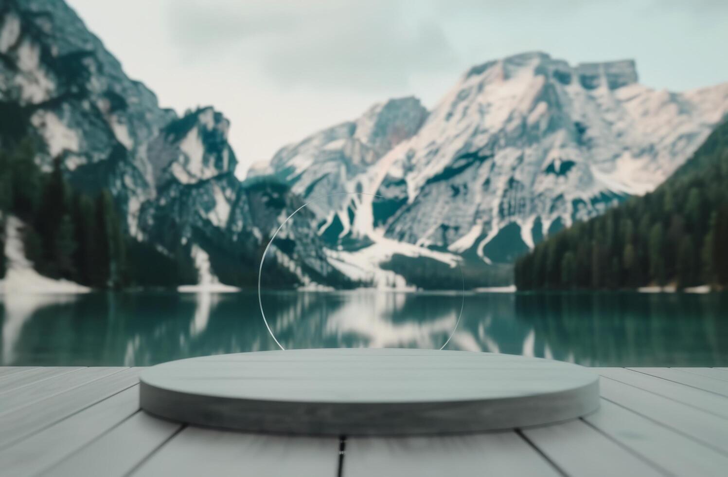 Circular Platform in Front of Mountains photo