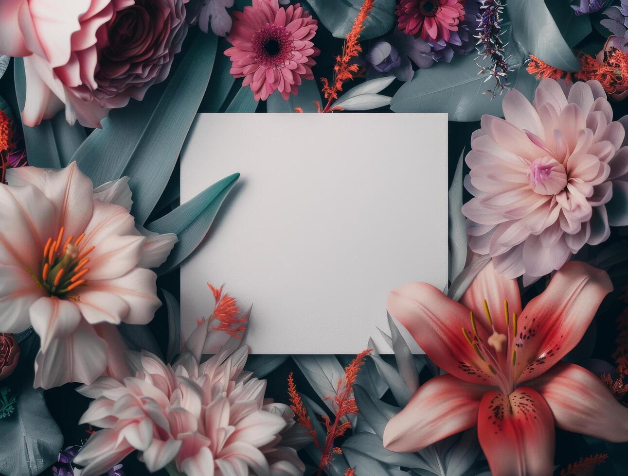White Card With Floral Border on Black Background photo