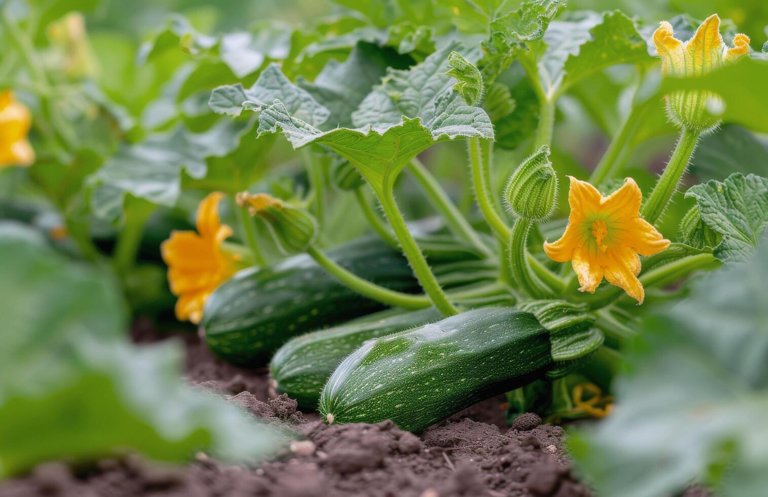 Zucchini Growing in Garden photo