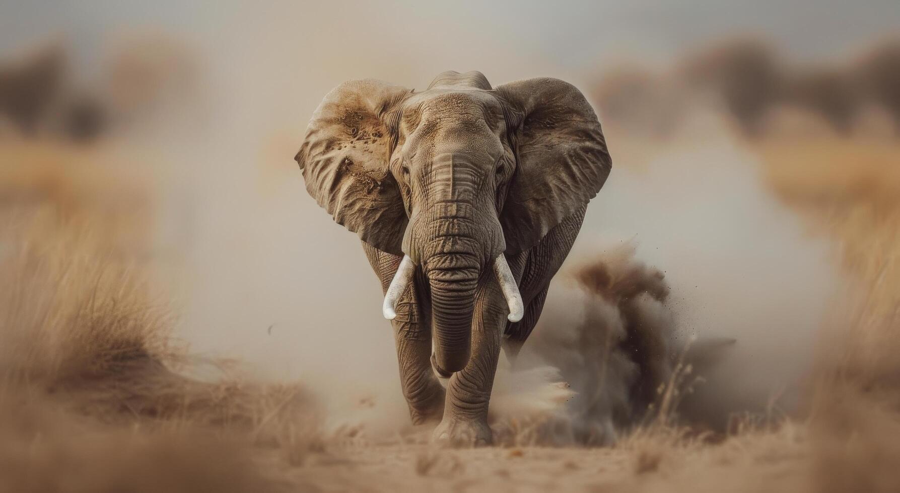 Elephant Running Through Dust Cloud photo