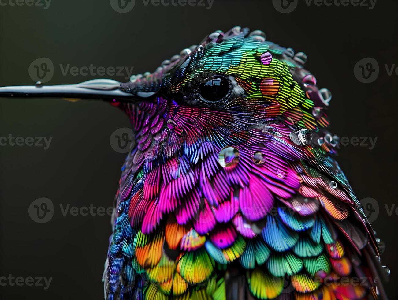 Portrait of a Hummingbird s Vibrant Iridescent Feathers with Captivating Details photo