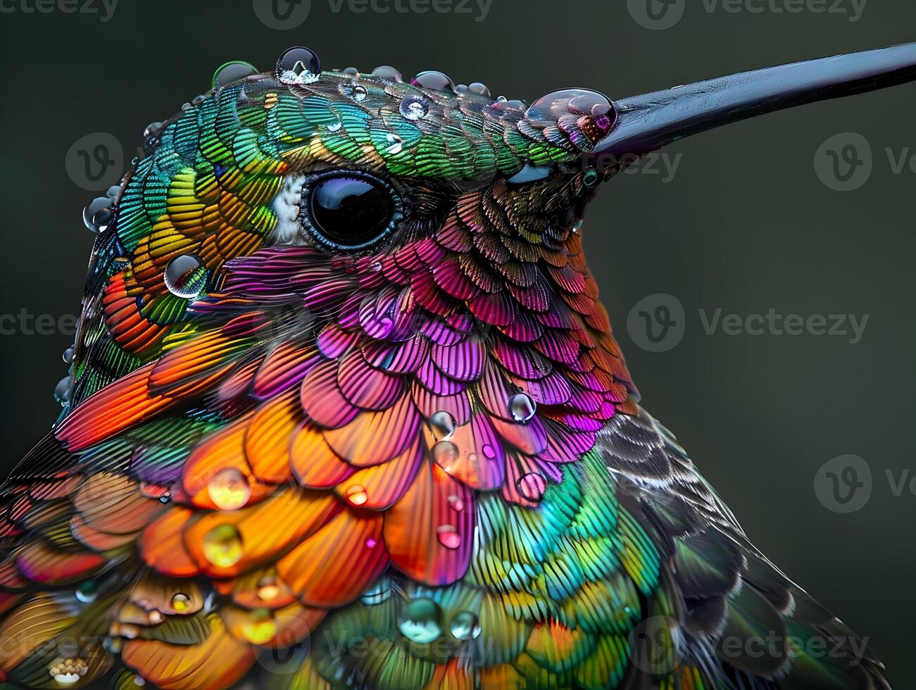 Hummingbird Feather Portrait with Vibrant Iridescence and Intricate Details photo