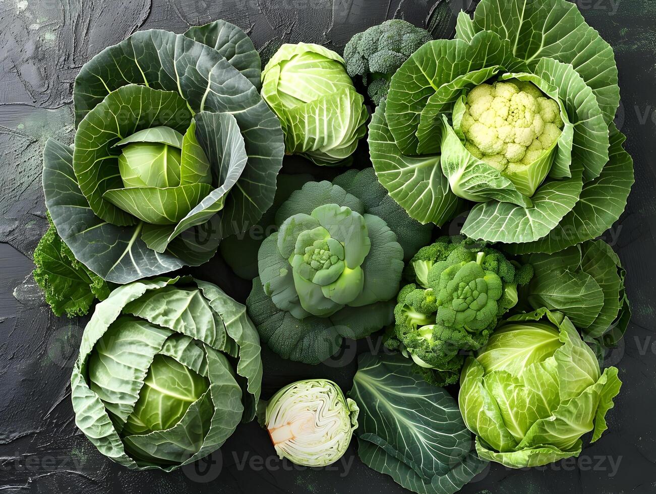 Assortment of Fresh and Vibrant Green Cabbage Vegetables for Healthy Culinary Creations photo