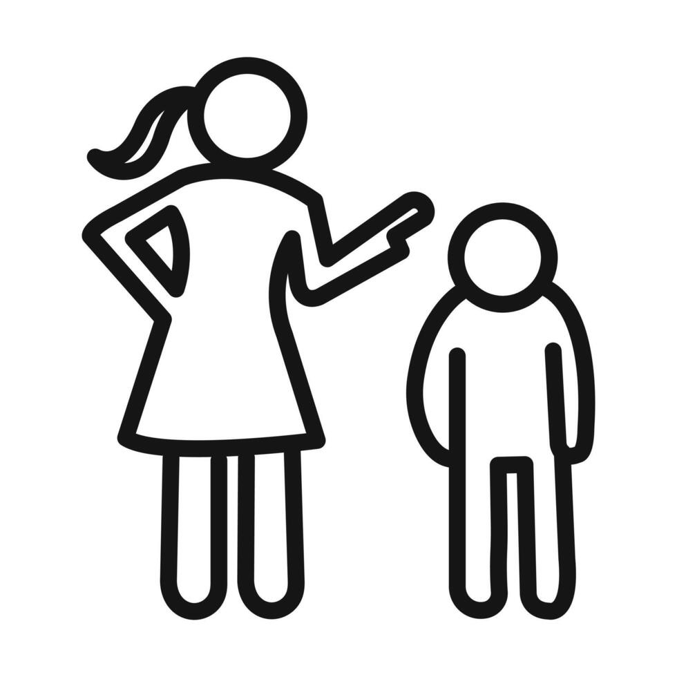 Parents scolding child icon linear graphics set vector