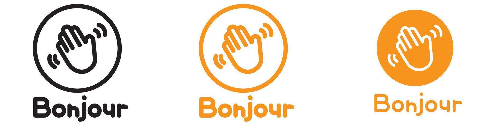Bonjour Text with Hand Wave Icon for French Greetings and International Communication vector
