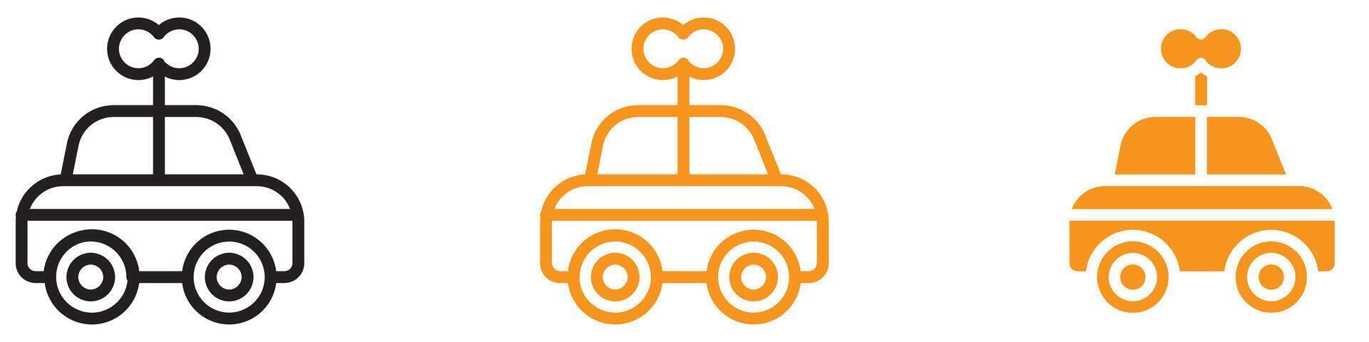 Clockwork Car Toy Icon Showcasing Mechanical Toys for Children, Retro Gadgets, and Wind-Up Toys for Play and Learning vector