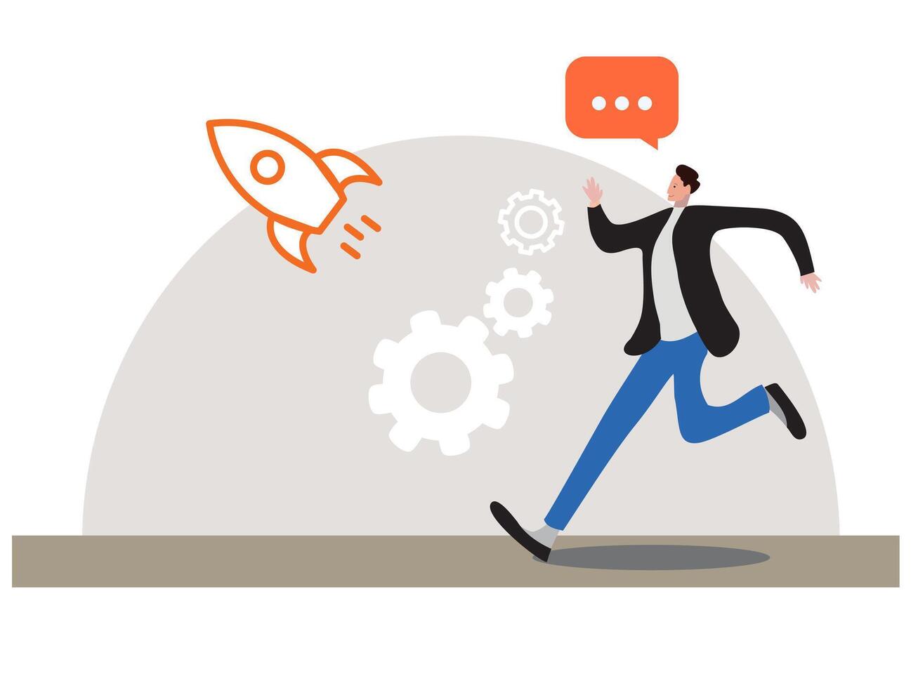 Businessman running follow start up rocket for successful business concept vector