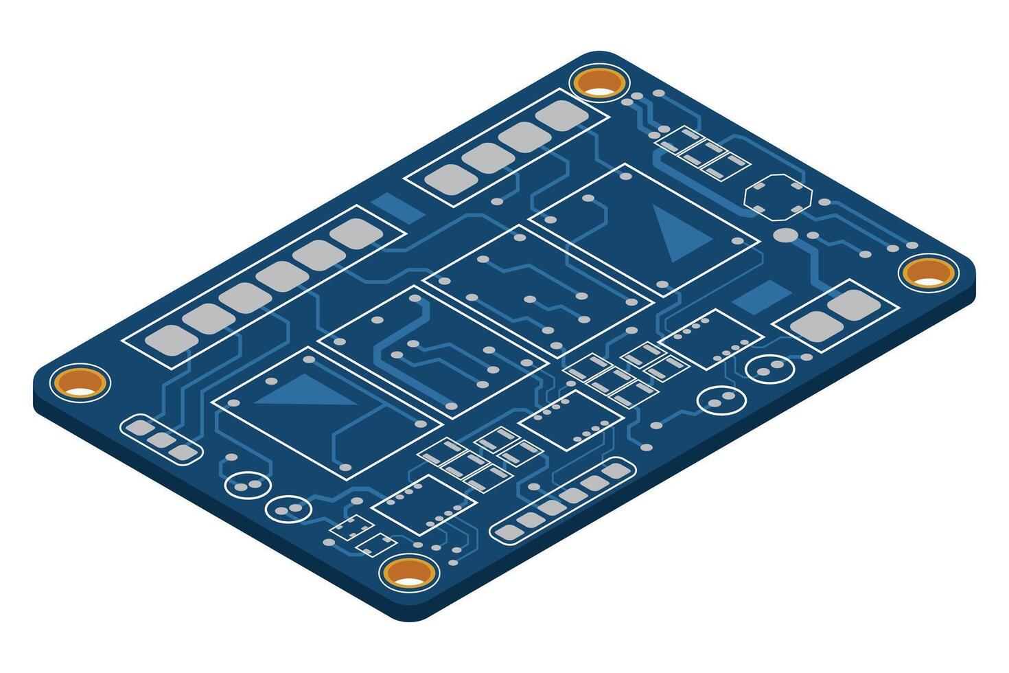 Isometric electronic board. Isometric printed circuit board. Integrated circuit board. illustration vector
