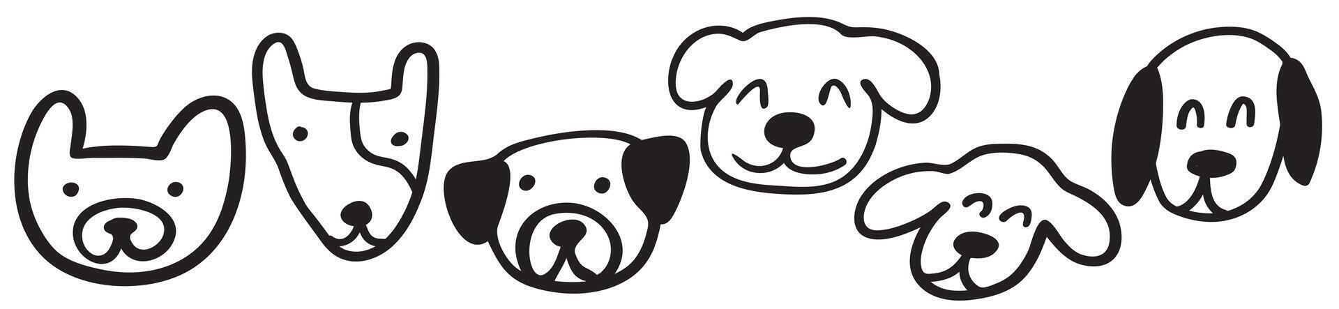 Funny dog faces. Outline icons. Hand drawn design. illustration on white background. vector