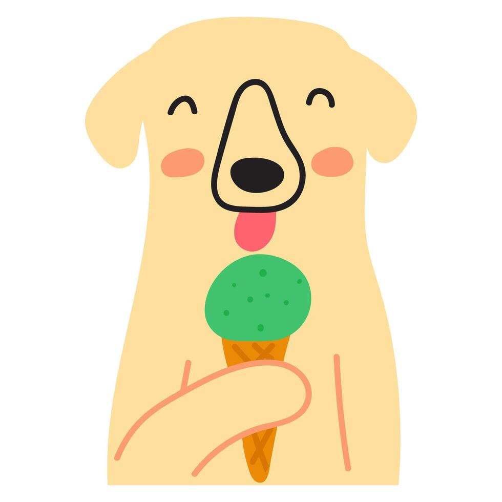 Dog eat ice cream. Hand drawn illustration. vector