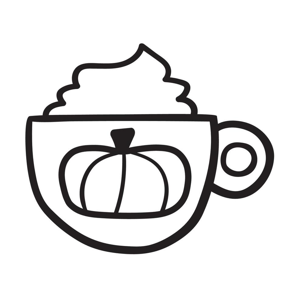 Big cup with pumpkin spice latte. Outline icon. Black color illustration on white background. vector