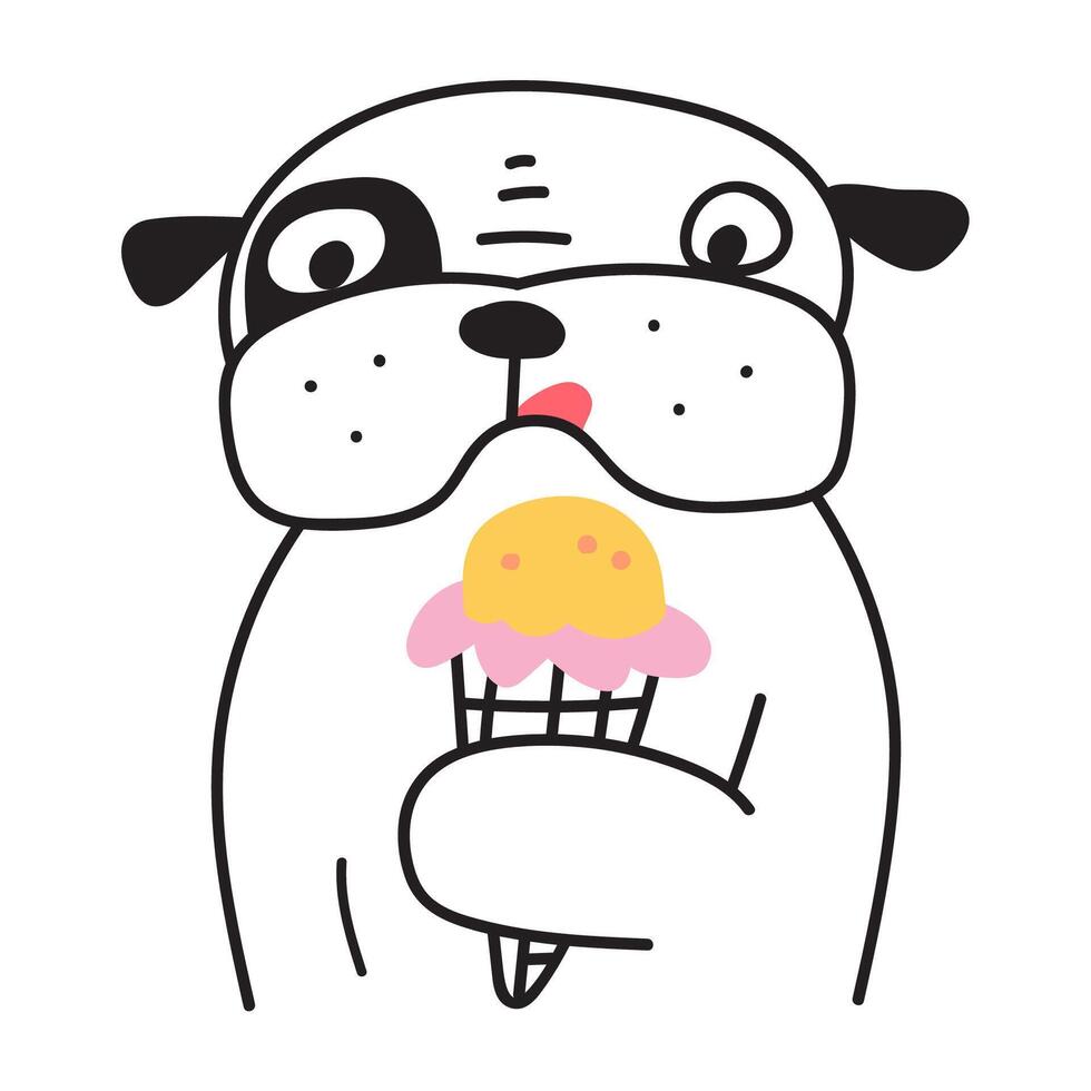 Bulldog with ice cream. Outline icon illustration. vector