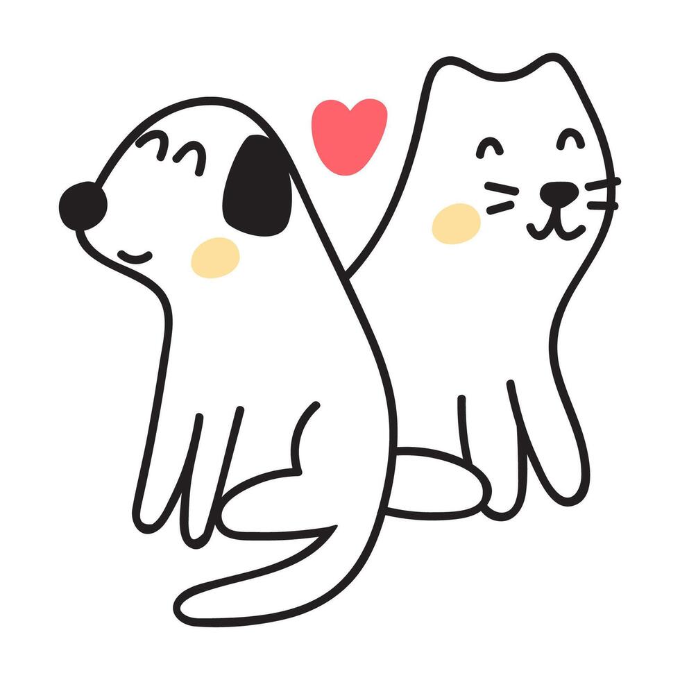 Cat and dog two friends. Icon outline illustration. vector