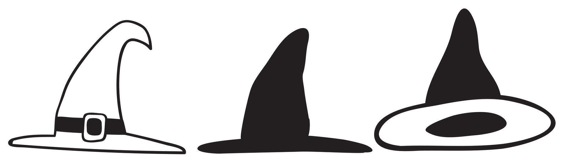 A set of witches' hats. Outline icons. illustrations on white background. vector