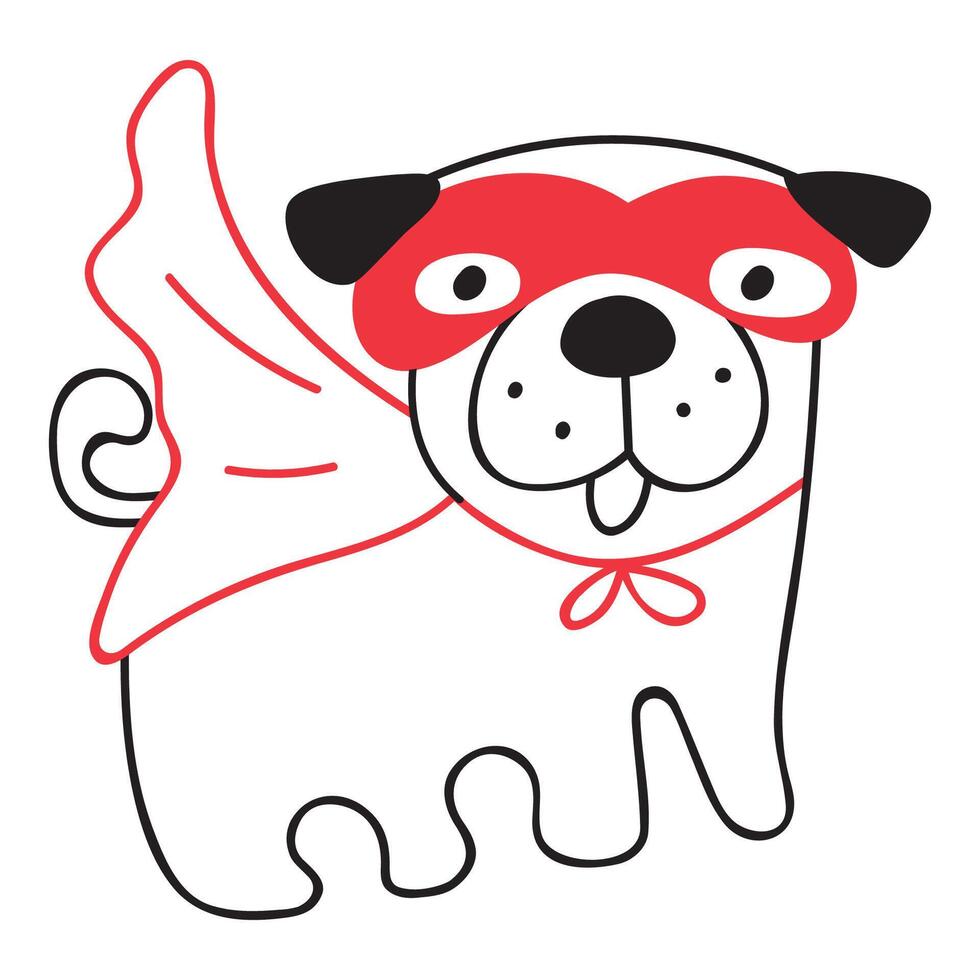 Pug superhero. Outline illustration on white background. vector