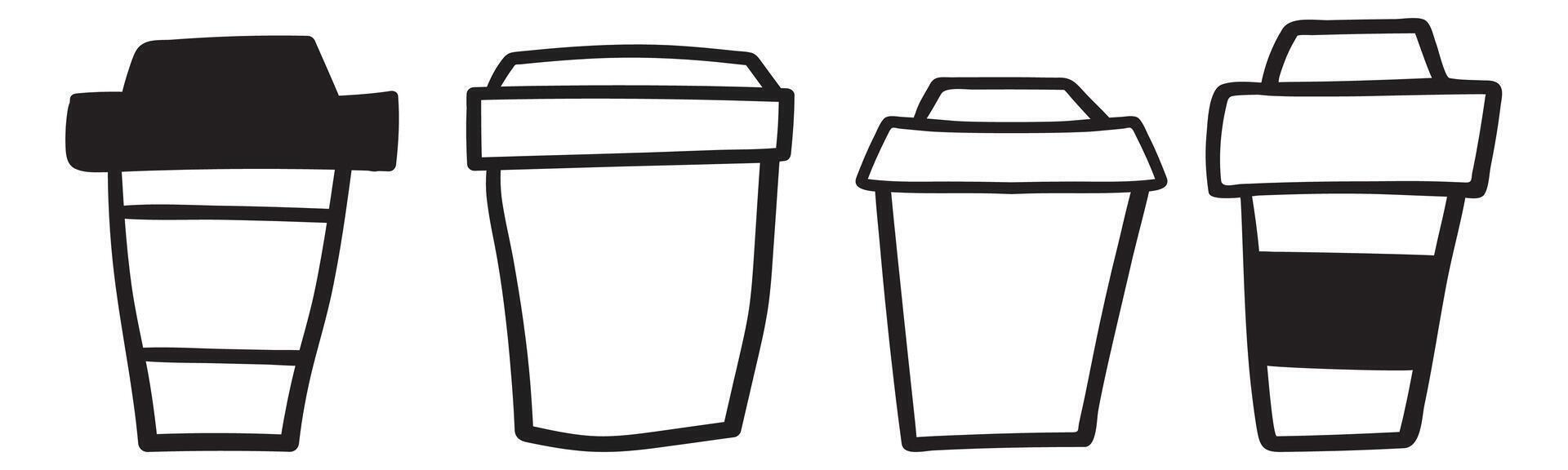 A collection of coffee cups. Outline icons. hand drawn illustrations on white background. vector