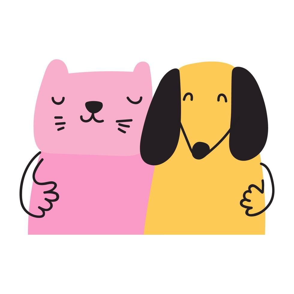Cat and dog best friends. hand drawn illustration on white background. vector