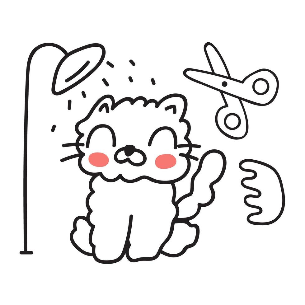 Cat grooming. Outline icon. hand drawn illustration on white background. vector