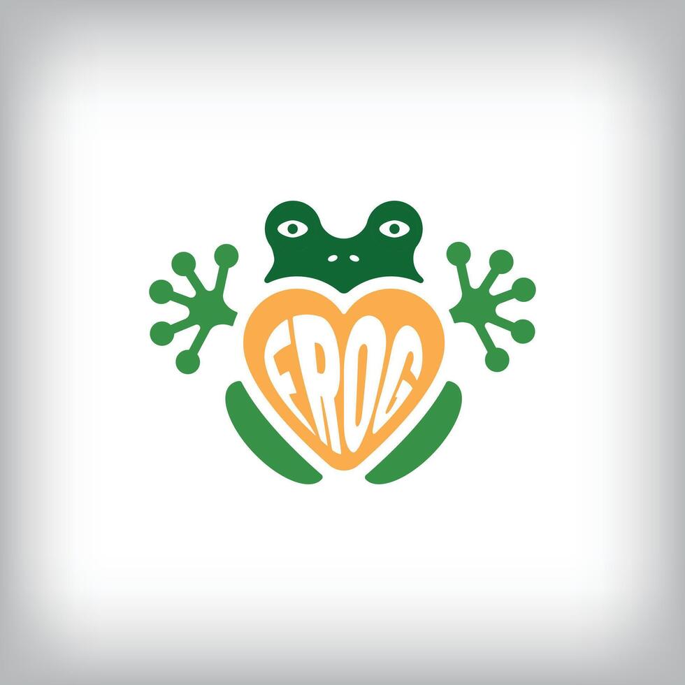 Unique heart around frog modern logo. Unique color transitions. Corporate company and ecology-nature icon. vector