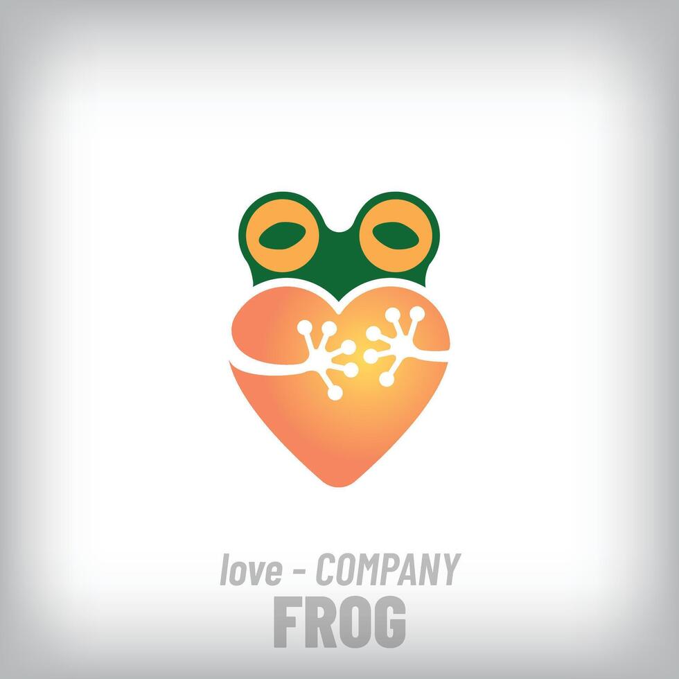 Modern logo of frog hidden behind heart. Unique color transitions. Corporate company and ecology-nature icon. vector
