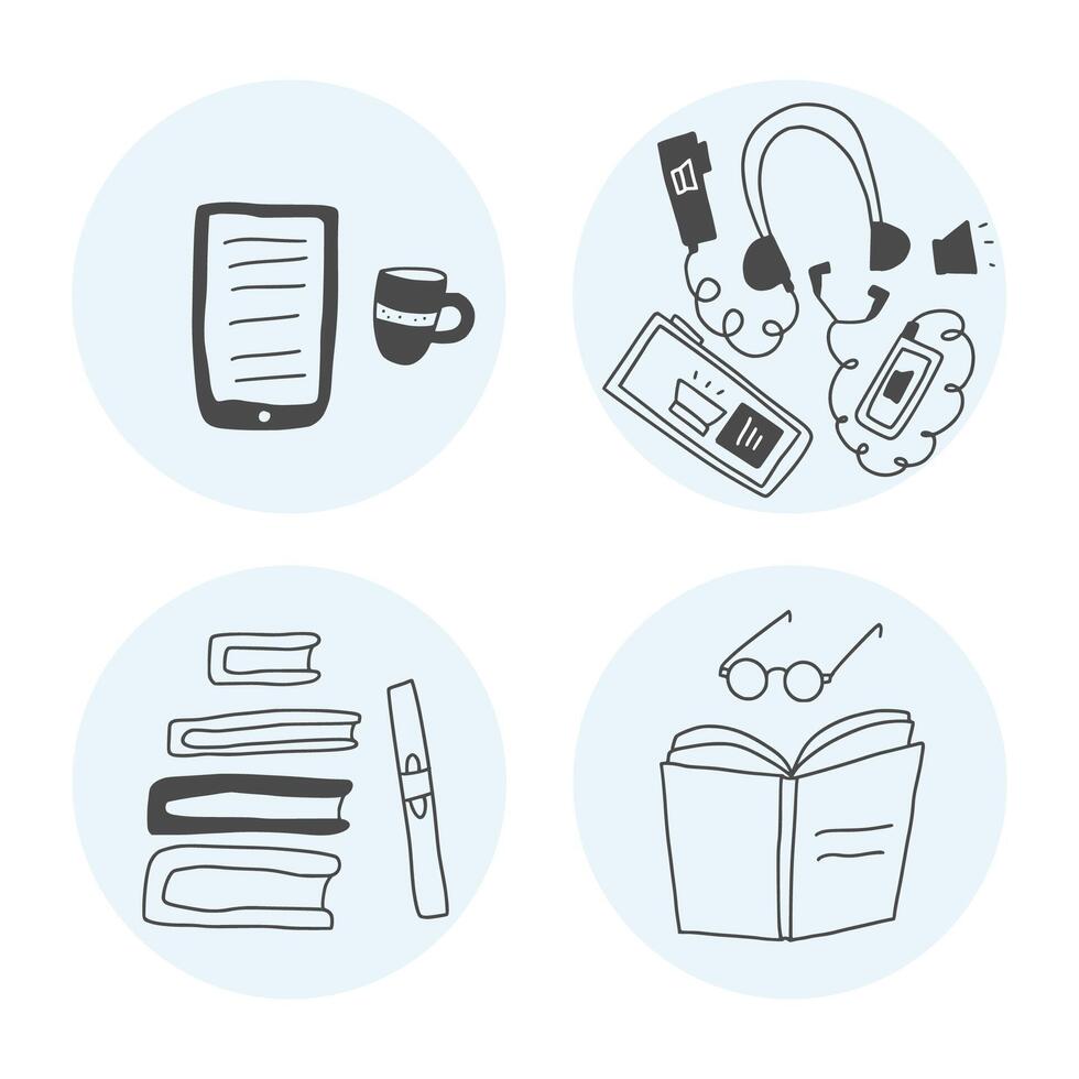 Set of books in doodle style. illustration. vector