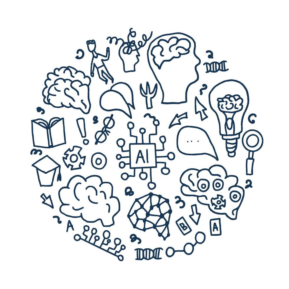 Cognitive science concept. Set of elements. vector