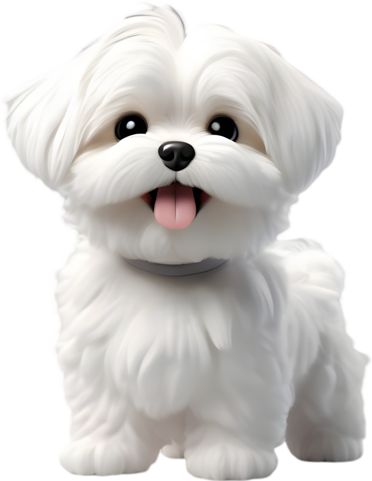 Fluffy Maltese Puppy Cartoon clipart illustration. AI-generated. png