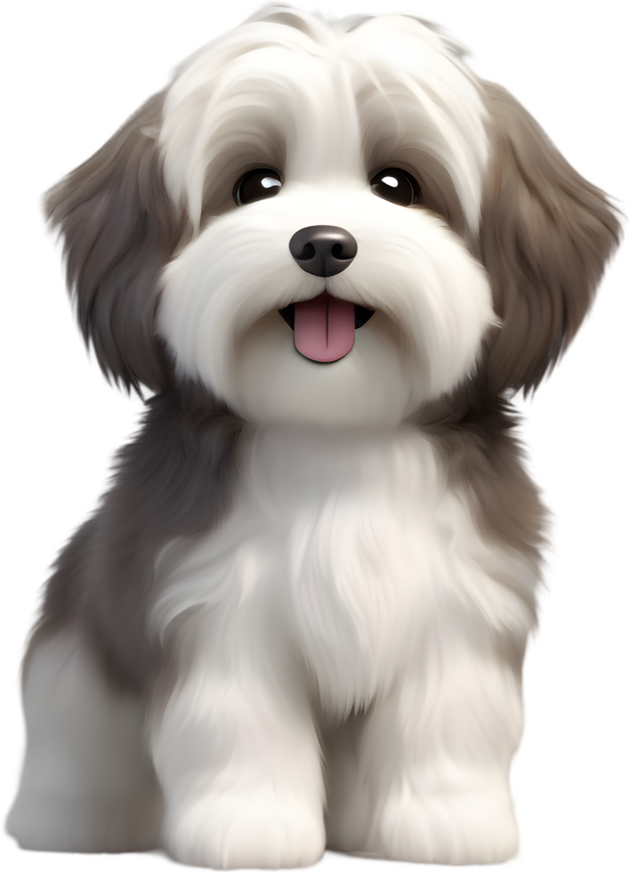 Adorable Fluffy Havanese Dog Cartoon clipart illustration. AI-generated. png