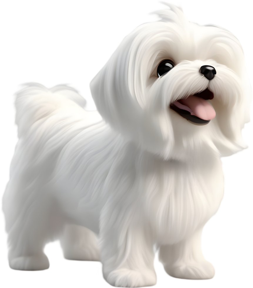 Fluffy Maltese Puppy Cartoon clipart illustration. AI-generated. png