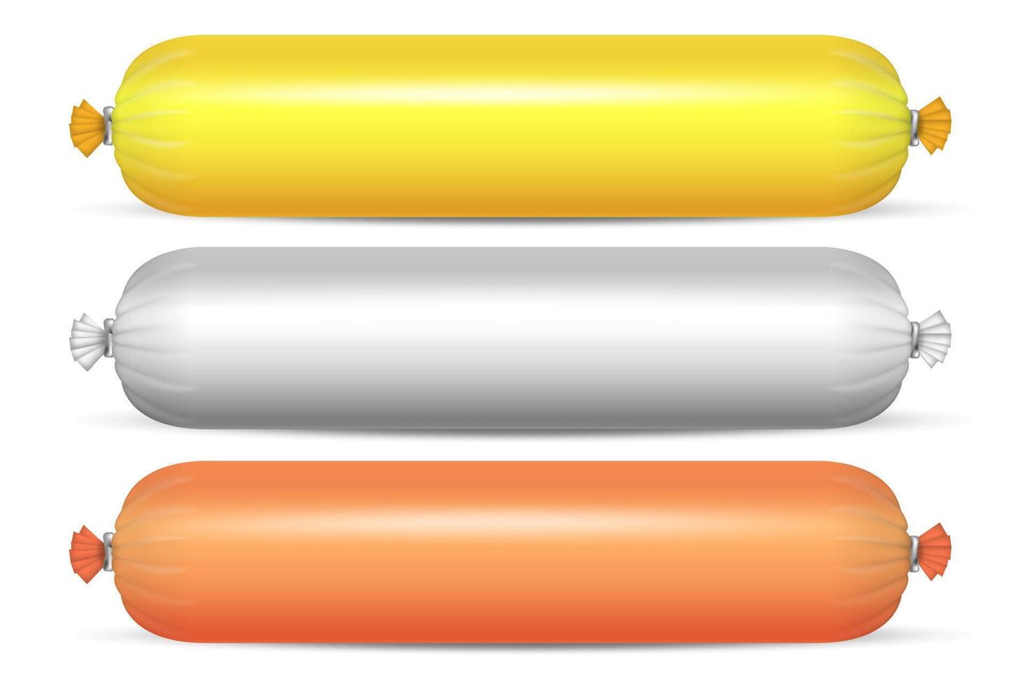 Realistic Blank Polyethylene Sausage Packaging. Design Template for Mockup, Closeup, Isolated, Front View. vector