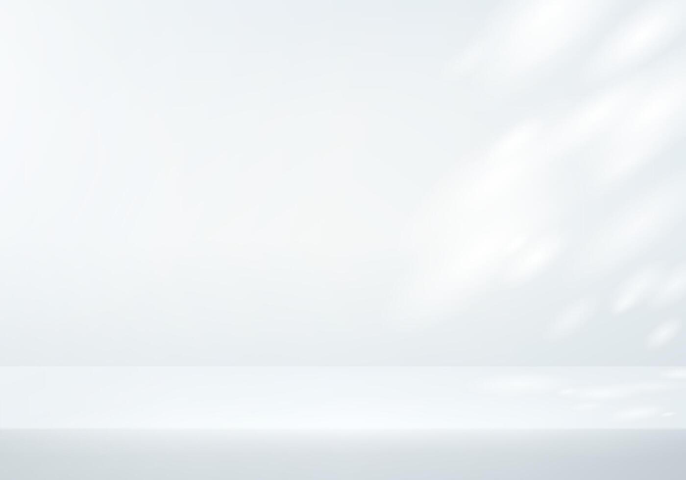 White and grey background Studio with light. White Background Empty Room Studio with table. Space for selling products on the website. Empty room with shadow leaves. vector