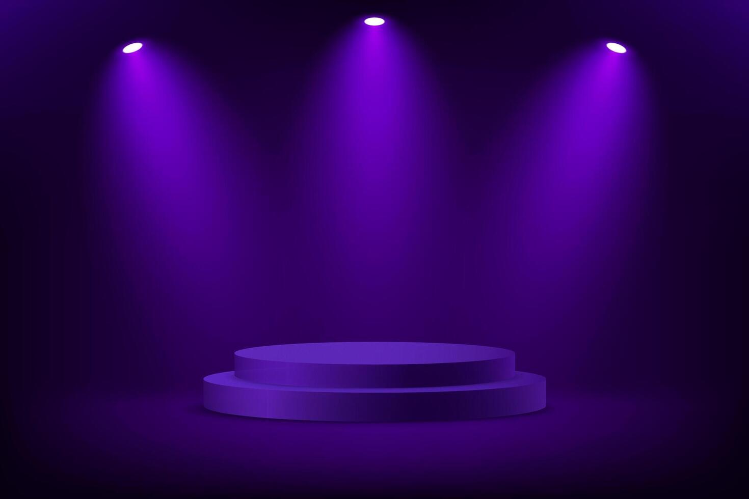 Abstract realistic 3D purple cylinder podium with spotlight effect. Dark purple background 3d with podium. Space for selling products on the website. illustration. vector